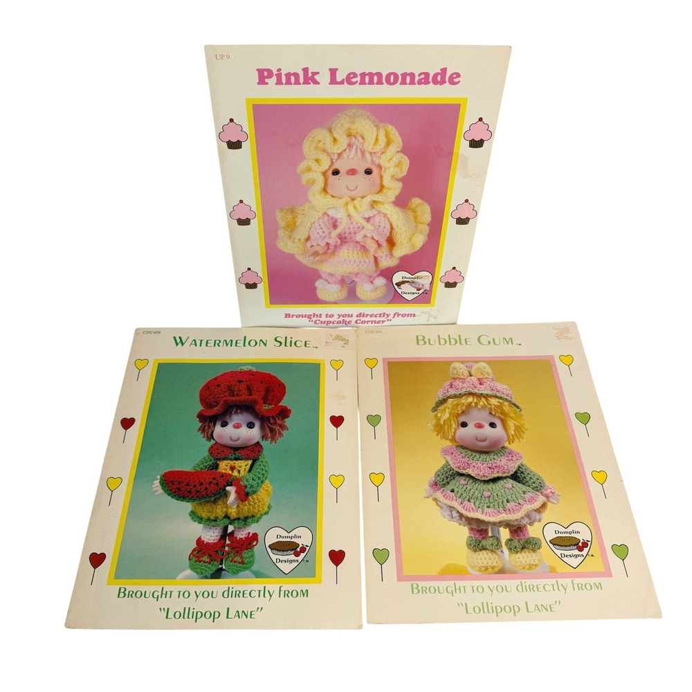 Vintage Dumplin Designs Crochet Doll Pattern Lot 3 Cupcake Corner Lollipop Lane